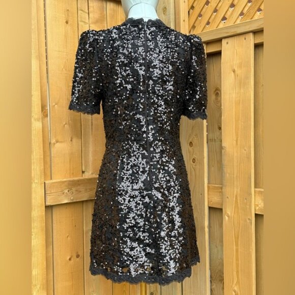 🆕 REBECCA VALLANCE 🧿 NWOT x Nicky Hilton Diana Black Bow Sequin Mini, Sz US 6 - Picture 7 of 16